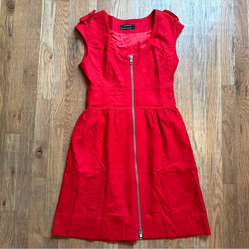 Club Monaco Red Wool Zip Up Dress Sleeveless